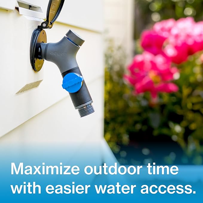 Aquor Comfort Grip VB Hose Connector – Garden Hose Connector with Built-In Vacuum Breaker & Ball Valve, Backflow Prevention, Ergonomic Non-Slip Grip – Slate Gray, Compatible with Aquor Hydrants