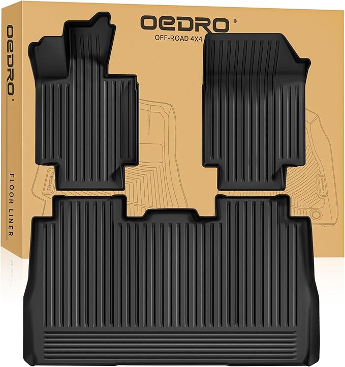 OEDRO Floor Mats Fit for Tesla Cybertruck 2024 2025, TPE All Weather Floor Liners Custom Fit for 2024 Cybertruck Accessories, 1st & 2nd Row Car Mats, Black