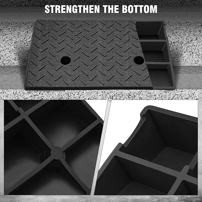 DNA MOTORING 2pcs 4.3" Rise Rubber Curb Ramp Heavy Duty Loading Driveway Ramp Threshold Ramp 19.5 in L x 11.6 in W x 4.3 in H for Loading Dock, Warehouse, Wheelchair, Motorcycles, Cars, TOOLS-00645