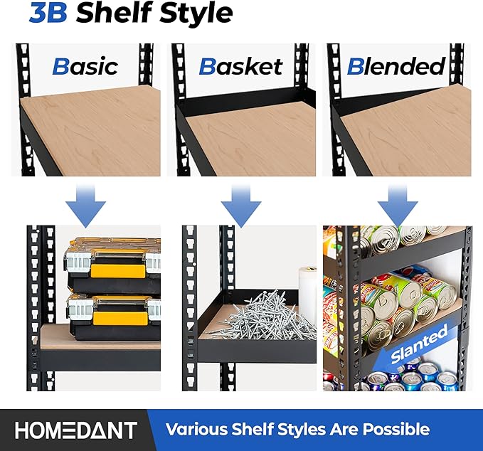 HOMEDANT 5 Tier Laminated Boltless Metal Shelving Unit Adjustable Garage Storage Utility Rack Heavy Duty Shelves Organization Multipurpose Shelf Warehouse Pantry Shed 35.9" W x 18.2" D x 71.3" H 1Pack