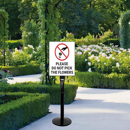 Parking Sign Stand with Base - 15 Lbs Cast Iron Parking Sign Post for Hanging Traffic Construction Street Warning Notice, Movable Black Heavy Duty Base Stand for Outdoor Use, 2 Pack