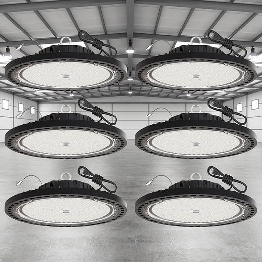 6 Pack UFO LED High Bay Light 250W, 35000 LM, 5000K with 5ft Power Cord, US Plug, Bright LED Shop Light for Basement Commercial Factory Garage Lighting, IP66 Waterproof, AC110-277V, ETL Listded