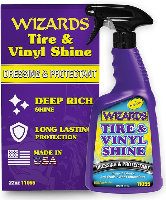 Wizards Tire and Wheel Vinyl Shine - Dressing and Protectant Spray - Professional Automotive Detailing Spray Bottle Refill - Cleans and Protects Tires, Wheels and Trim - 22 oz