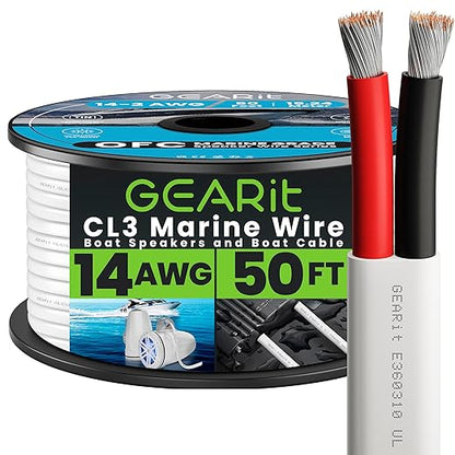 GEARit 14 Gauge Marine Wire, 14/2 AWG (50ft) Marine Grade Tinned Copper Oxygen Free, Duplex 2-Conductor Insulated Red & Black Electrical Cable for Boat, Automotive, RV, Camper, Trailer
