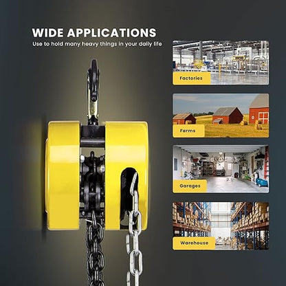 SPECSTAR Hand Chain Hoist 2 Ton 4400 Lbs Capacity 10 Feet with 2 Heavy Duty Hooks, Manual Chain Fall for Warehouse Building Automotive Machinery Yellow