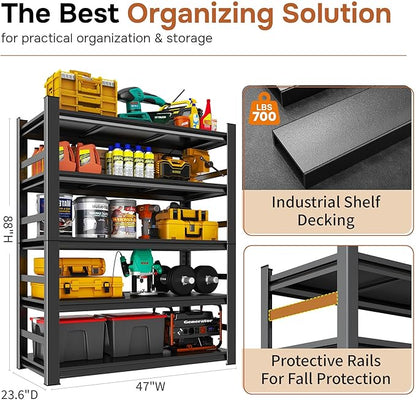 88" H Garage Shelving 5 Tier Storage Shelves Heavy Duty 3800LBS Adjustable Shelf Unit Metal Garage Shelving for Warehouse Industrial Basement, 88" H x 47" W x 24" D, Black