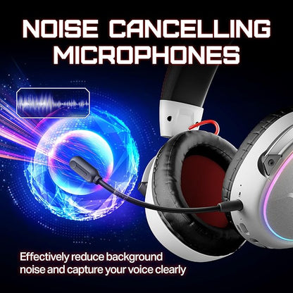 OXS Storm G2 Wireless Gaming Headsets, 7.1 Virtual Surround Sound, 3 EQ Modes, 2.4G Low Latency, 50mm Driver, 40H Playtime, RGB Light, Bluetooth 5.3, Compatible with PC, Console, Mobile, White