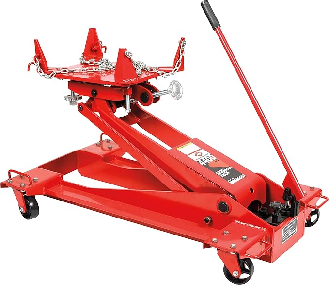 AFF Low Profile Manual Hydraulic Transmission Jack - Heavy Duty Steel Body, Adjustable Saddle with Safety Chain & 360 Handle - For Transmissions, Transfer Cases & Differentials (Multiple Capacities)