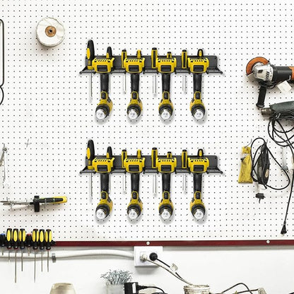 Drill Holder Wall Mount, Power Tool Organizer, Heavy Duty Metal Tool Storage with 8 Drill Racks for Garage Workshop Shed Pegboard Basement, 2 Pcs