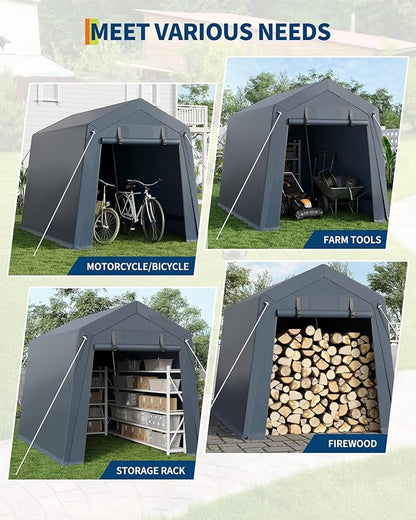 6x6 Ft Carport Heavy Duty Tent with Roll-Up Windows, Portable Garage with Removable Sidewalls & Doors, Car Canopy All-Season Tarp for Car Boat Truck Motorcycle, Grey