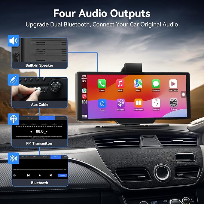 10.26" Carplay Screen for Car,Portable Car Play Screen with 4K Dash Cam,Carplay,Android Auto,1080P Backup Camera,GPS Navigation,Bluetooth,Loop Recording (10.26inch)