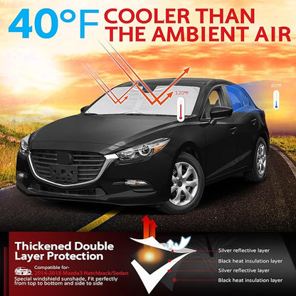 KAYZT Windshield Sun Shade for 2014-2018 Mazda 3 Hatchback Sedan Foldable Sunshade Front Window Custom Fit Car Accessories