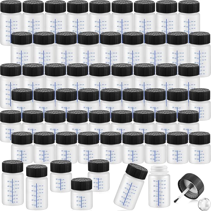 Maxcheck 120 Pcs Touch up Paint Bottles with Applicator Brush and Lids 2 oz and 1 oz Liquid Capacity Plastic Leftover Touch up Paint Container with Mixing Ball for Fixing Wall Stone Chip Car Surface