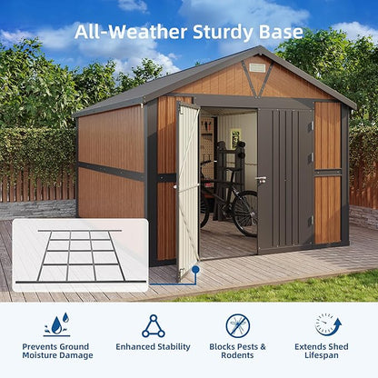 10x12FT Outdoor Storage Shed, Metal Garden Shed with Floor Base, Lockable Doors and Windows, Large Tool Shed for Backyard, Patio and Lawn
