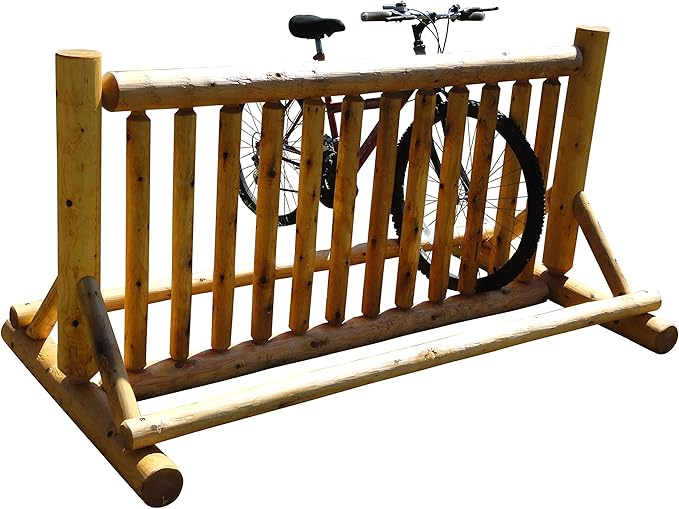 13-Place Bike Log Rack, Outdoor Bike Stand, Freestanding Commercial Bicycle Storage Racks, Standing Rack for Bikes, Bicycle Parking Floor Stand, Ebike Racks, Fat Tire Bikes for Men - Natural