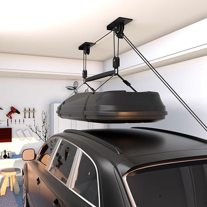 Cargo Box Pulley System for Garage Storage, Heavy-Duty Kayak/Canoes/Bikes/Ladders Ceiling Hoist, Hold Up to 150 lbs Capacity, Fit 10-18 Foot Ceilings, Black