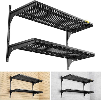 2 Tier 1.3x3ft Garage Shelving Wall Mounted, 400 lbs Load Capacity,15.6x36inch per Shelf Height Cassette Adjustable Floating Shelves(Black)