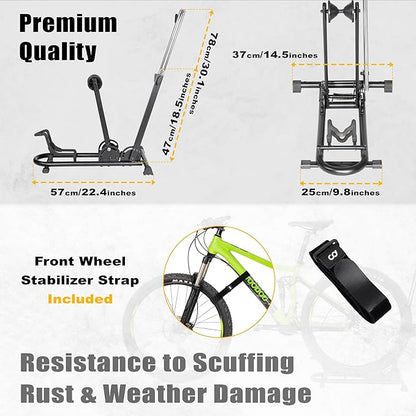 BIKE HAND Upright Bike Stand - Premium Quality Vertical & Horizontal Adjustable Bicycle Floor Parking Rack - for Storing MTB Road Bikes - up to 29” Wheel Size - Seatpost Stabilizer Ver. 1-1 Bike