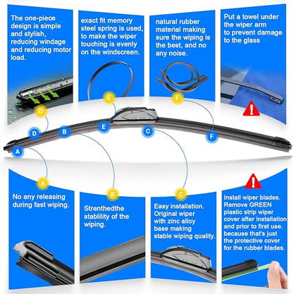 Windshield Wiper Blades Replacement for Nissan Rogue Sport 2017 2018 2019 2020 2021 2022 Original Factory Quality Front Rear Wipers Blade Set for My Car - 28" 18" 12" (Pack of 3)