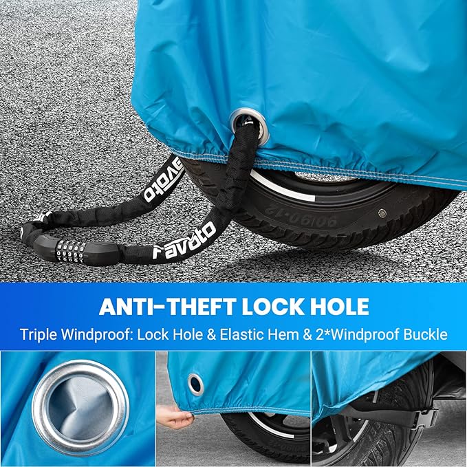 Favoto Motorcycle Cover 96.5 inches Length All Season Universal Weather Waterproof Rain Sun Outdoor Protection Night Reflector with Lock-Holes & Storage Bag Motorbike Vehicle Cover