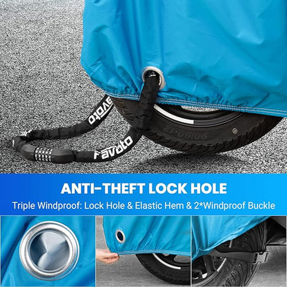 Favoto Motorcycle Cover 96.5 inches Length All Season Universal Weather Waterproof Rain Sun Outdoor Protection Night Reflector with Lock-Holes & Storage Bag Motorbike Vehicle Cover