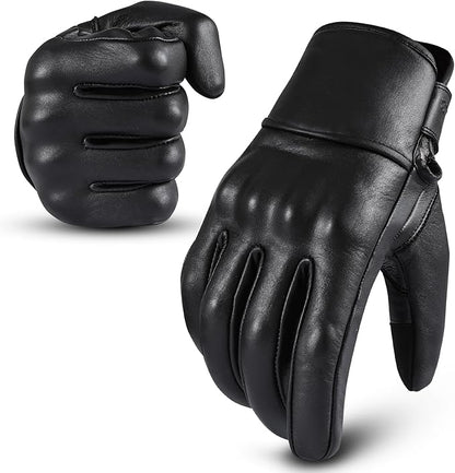 aasportx Motorcycle Gloves - Men's Leather Motorbike Gloves with Touchscreen Function - Non-Slip Pads for Men & Women