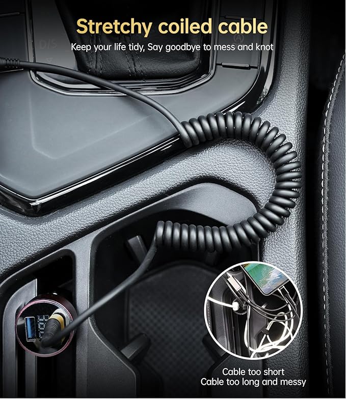 USB C Cable Fast Charging, 2Pack 3ft Coiled USB A to Type C Charge Cord for Car USB-C Charging Cable Compatible with iPhone 16/15/Pro/Samsung Galaxy S20 S10 Plus Note 10 and Other USB C Devices - Gold