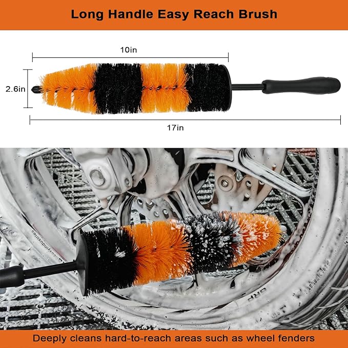 Motorcycle Cleaning Brush Kit 6 Pack with Easy Reach Brush,Wool Wash Mitt,Detailing Brush,Tire Brush,Chain Brush and Microfiber Towel for Cleaning Motorcycle Mudguard, Rims, Paint, Exhaust
