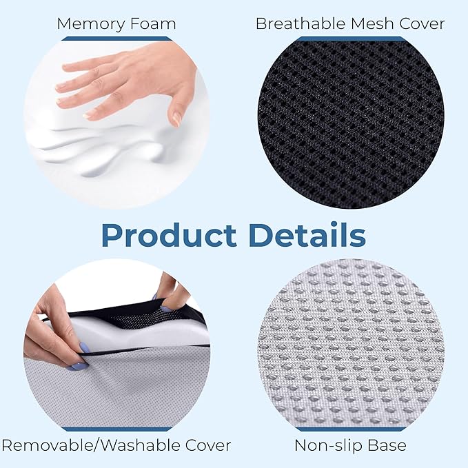 5 STARS UNITED Seat Cushion for Tailbone Pain Relief – Memory Foam Lifting Pillow for Coccyx, Hip, Hemorrhoid, Sciatica & Post-Surgery Recovery – Wheelchair, Car, Desk, Gaming & Office Chairs, Black