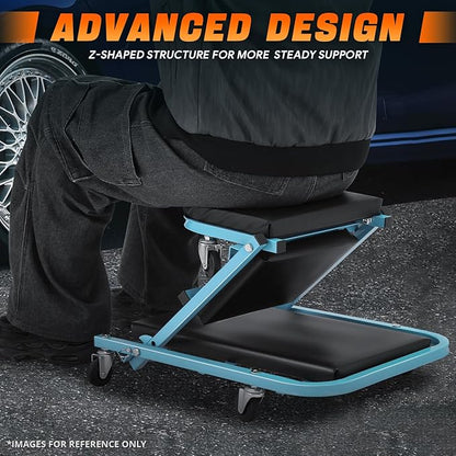 DNA MOTORING 40 Inches Folding 2 in 1 Rolling Z Creeper, Adjustable Roller Garage Chair Lay Down or Sit, 6 Pcs 2" Casters, 150kg Weight Capacity, Tiffany Blue, TOOLS-00187-TB