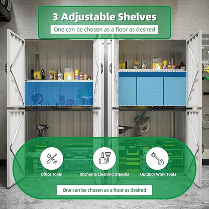 AECOJOY Outdoor Storage Cabinet, Outdoor Cabinets Waterproof with Shelves, Large Lockable Storage Cabinet Metal Vertical Storage Shed Tall Weatherproof Garden Sheds & Outdoor Storage White