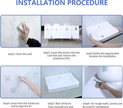 Wall Mount Bathroom Sink 19.7*15.3 No-Drill Installation Self-Adhesive Wash basin with Faucet Hole Bathroom Sinks Floating Vanity Sink for Lavatory Room Basin Plastic Rv Sink forGarage (19.7*15.3*7.1)