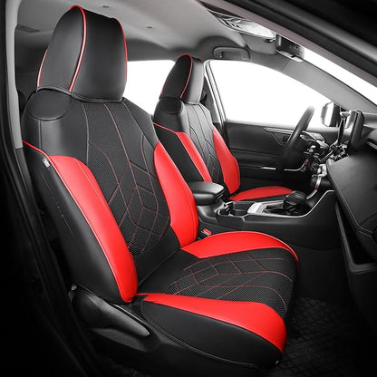 for Toyota RAV4 Seat Covers 2019 2020 2021 2022 2023 2024 2025 RAV 4 LE XLE Limited XLE Premium (Gas not for Hybrid) - Custom Leather Car Seat Covers Full Set - BlackRed