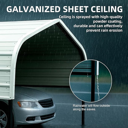 10x15 Metal Carport with Base Fixings Heavy Duty Garage Outdoor Chrome Plated Frame and Sheet Metal Construction Suitable for Boats, Cars, Tractors and Agricultural Equipment, White