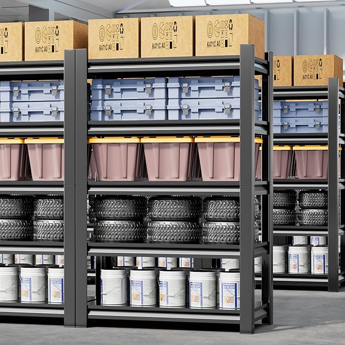 5-Tier Heavy Duty Metal Garage Shelving Unit, 24" D x 48" W x 72" H, Industrial Style, Adjustable Shelves, 3000 lbs Capacity