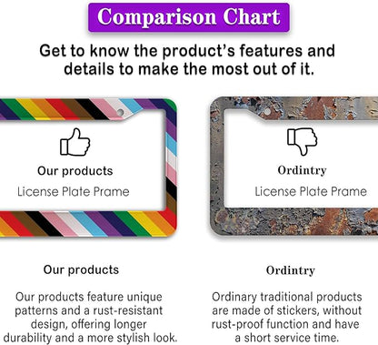 License Plate Frames Rainbow Front License Plate Bracket Rainbow Pride Flag Universal Aluminum Car Accessory 2 Pack with Screw Covers Set