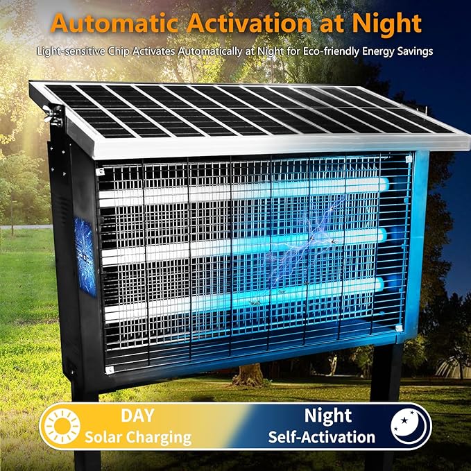 Powerful Super Large Solar Bug Zapper Outdoor for 8000 sq.ft, Poartable Rechargeable Mosquito Zapper with High Powered, Cordless Solar Fly Zapper for Patio Garden Backyard RV Camping Pond Pest Control
