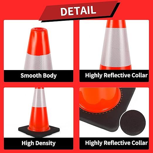 Traffic Cones 18 inch 6 Pack Heavy Duty Safety Cones Orange with Reflective Collars Fit Parking Lot,Driveway Road Traffic Control Construction Sport Cones