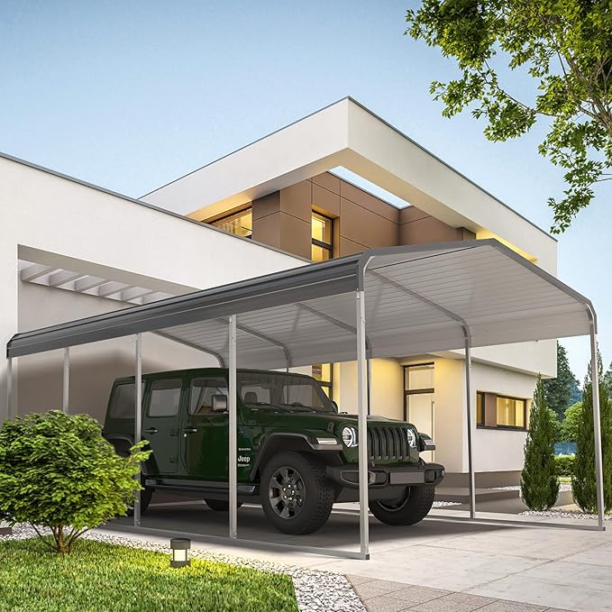Carport Canopy 12x20 FT Heavy Duty Metal Carport Kit – Outdoor Portable Garage Tent Shelter for Car, RV, Boat – Steel Frame Car Port Shed – All Weather Storage Canopy Cover