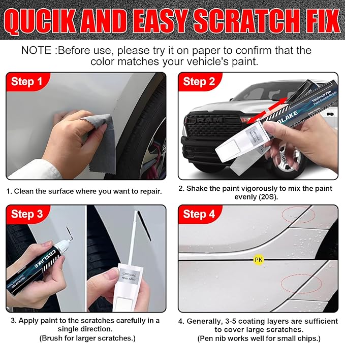 Car Touch Up Paint(Bright White(PW7/GW7)) for Dodge Ram, Car Paint Scratch Repair Kit, Quick & Easy Solution to Repair, 2 in 1 Scratch Remover Pen with 2PCS Disposable Micro Applicators