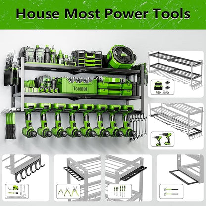 Power Tool Organizer - 3 Layer 8 Drill Holder Wall Mount, Storage Rack for Garage Organization, Large Tool Shelf, Gifts for Him Men Dad Husband Anniversary Fathers Day, Cool Gadget Stocking Stuffer