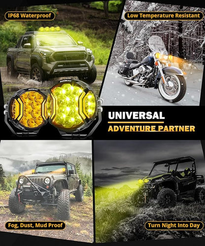 Auxbeam V-Ultra Series 5" 172W Side Shooter Offroad Fog Lights, Amber DRL Function 3 Modes, 270 Degree Wider Range, 20400LM Round LED Pods Light Bar with Protective Covers, Pair