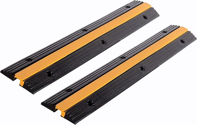 2 Pack Rubber Cable Ramp Hose Cable Protector Ramp 1 Channel 11000Lbs Load Capacity Traffic Speed Bump Wires Power Lines Extension Cord Cover for Indoor Outdoor