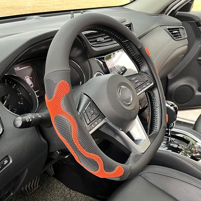 PINCTROT D Shaped Comfy Grip Steering Wheel Cover, Anti-Slip Design, Flat Bottom 14.5-15 Inch(Silicone Orange)