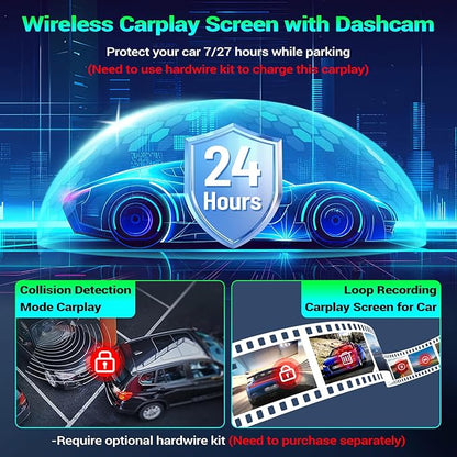 Carplay Screen for Car, 7" Portable Wireless Car Stereo for Apple Carplay & Android Auto,Touchscreen CarPlay Dash Cam,Audio Receivers W/Mirror Link/Rear Camera/Bluetooth/Navigation/AUX/Voice Control