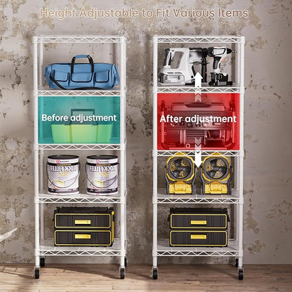 SINGAYE 5 Small Wire Shelves Kitchen Pantry Close Home Organizers and Storage Bathroom Shelf Laundry Room Organization Adjustable Book Metal Garage Shelving Unit