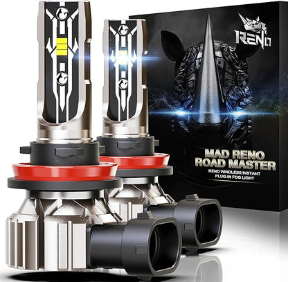RENO H11 Bulb, H11 Fog Lights Bulb, H11 Light Bulbs Fanless In Line H9 H8 Car Fog Bulb Plug and Play, Pack of 2