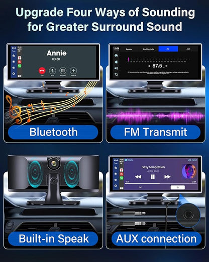 2025 Exclusive 11.26'' Portable Wireless Apple CarPlay Screen for Car & Android Auto Car Stereo, 2.5K Dash Cam 1080P Backup Camera car Audio Receivers/GPS Navigation/Voice Control for All Vehicles