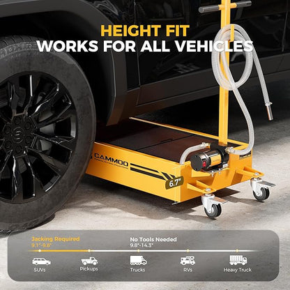 20 Gal Electric Oil Drain Pan, 110V High-Flow Pump, 9.8 FT Hose, 200 W Motor, 2 Locking Swivel Casters and 2 Directional Wheels Stable, Folding Handle, Heavy-Duty for Trucks, RVs, SUVs, Yellow