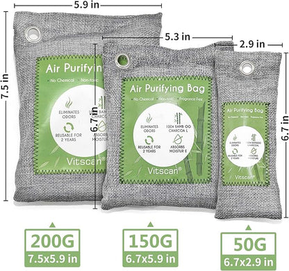 8 Pack Bamboo Charcoal Air Purifying Bag, Activated Charcoal Bags Odor Absorber, Moisture Absorber, Natural Car Air Freshener, Shoe Deodorizer, Odor Eliminators For Home, Pet, Closet, Car